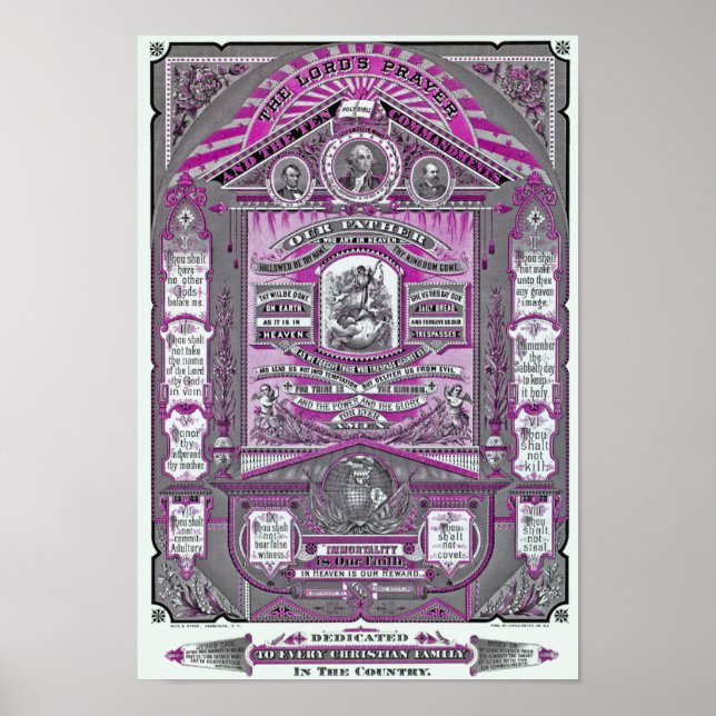 Poster La prière du Seigneur Gravure vintage (rose) (Devant)