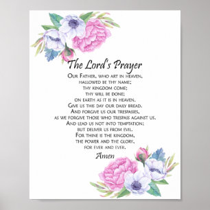 Poster La prière du Seigneur rose florale, de Matthieu 6: