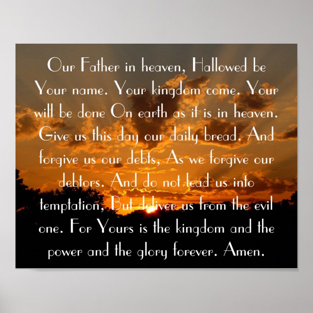 Poster La prière du Seigneur sur un beau coucher de solei (Devant)