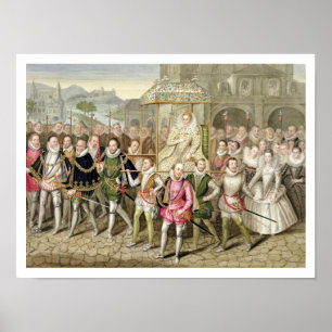 Poster La reine Elizabeth I en procession avec ses Courti