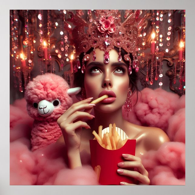 Poster La reine en couronne avec frites et alpaga (Devant)