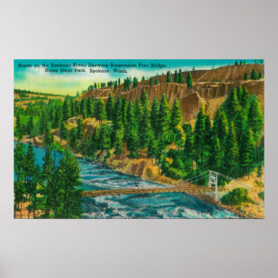 Poster La rivière Spokane et le pont du pied de suspensio