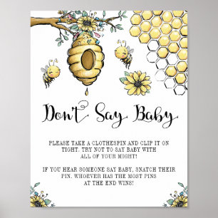 Poster La ruche fleurie Miel doux Abeille Ne pas dire béb