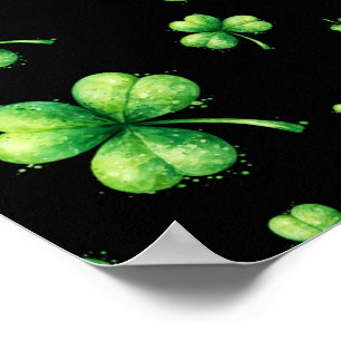 Poster La Saint-Patrick Watercolor Shamrock sur fond noir