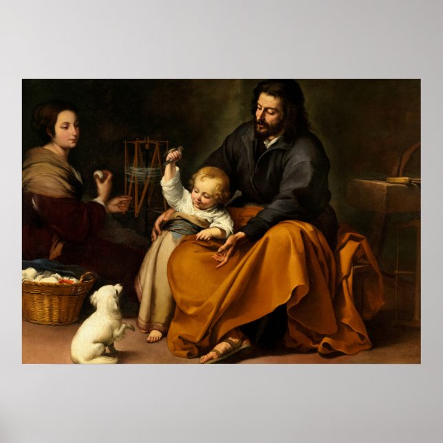 Poster La Sainte Famille avec un Petit Oiseau par Murillo (Devant)