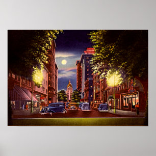 Poster La savane, rue de la Géorgie Taureau la nuit