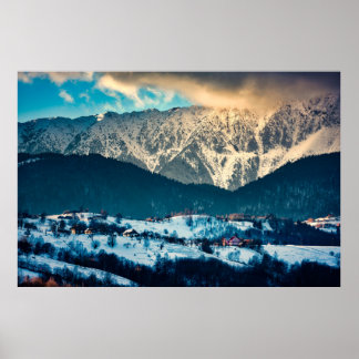 Poster La scape de l'hiver dans le village de Carpathian