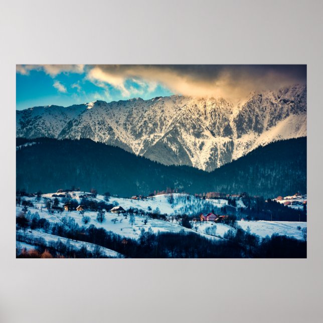 Poster La scape de l'hiver dans le village de Carpathian  (Devant)