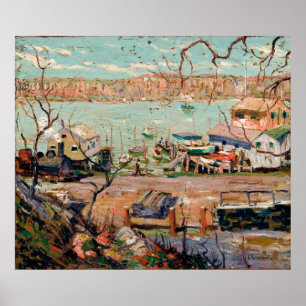 Poster La scène de la rivière Lawson - Bateaux et maisons