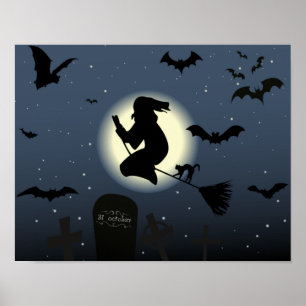 Poster la scène d'Halloween de la sorcière volante