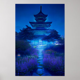 Poster La sérénité nocturne d'un temple japonais