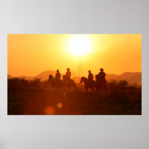 Poster La silhouette du cavalier comme costume cowboy