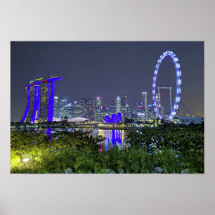 Poster La Skyline de Singapour par nuit
