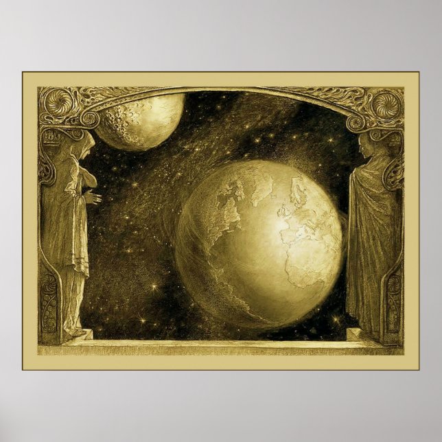 Poster La Terre avec la Voie Lactée et la Lune (Devant)