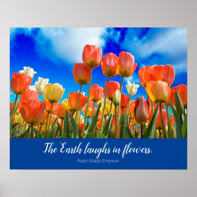 Poster La Terre rit de fleurs Citation avec tulipes (Devant)