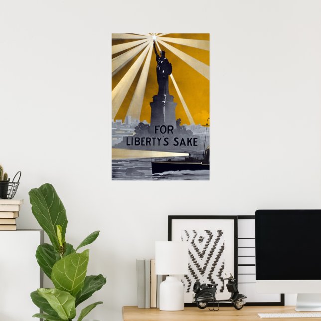Poster La torche de la statue de la Liberté et la marine  (Bureau à domicile)
