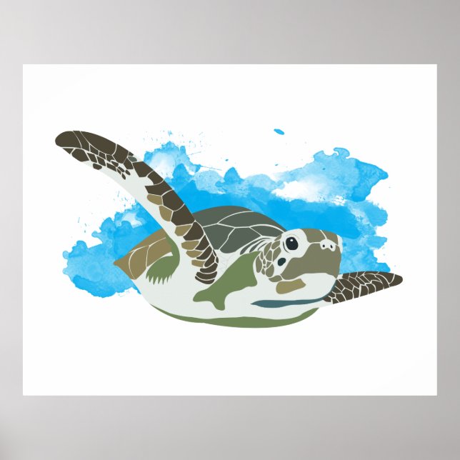 Poster La tortue de mer nager dans la conception de l'aqu (Devant)