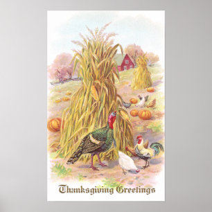 Poster La Turquie et le troupeau du thanksgiving de cru