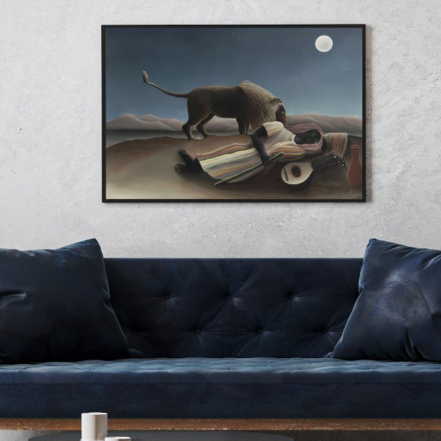 Poster La Tzigane endormie d'Henri Rousseau (1897) célèbr (Unveiling the Enigmatic: Exploring the Mysteries of Henri Rousseau’s The Sleeping Gypsy wall art pos)