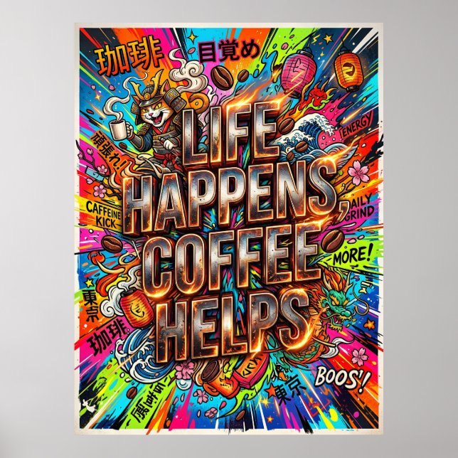Poster la vie arrive le café aide (Devant)