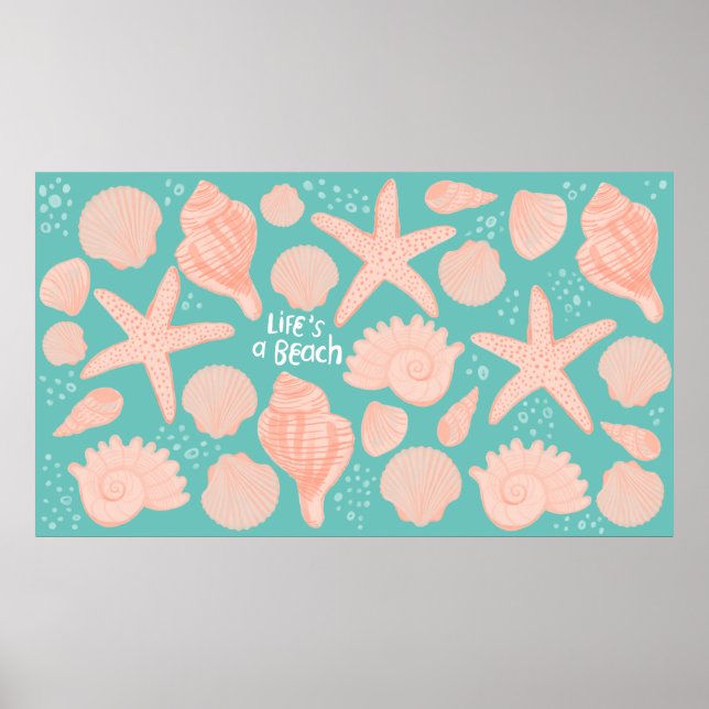 Poster La vie de coquillages rose de plage Illustration (Devant)