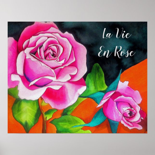 Poster La Vie En Rose citation avec aquarelle Roses roses (Devant)