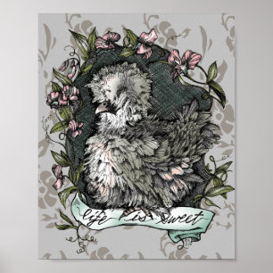 Poster La vie est douce (Silkie Hen & Sweet Peas), Taupe