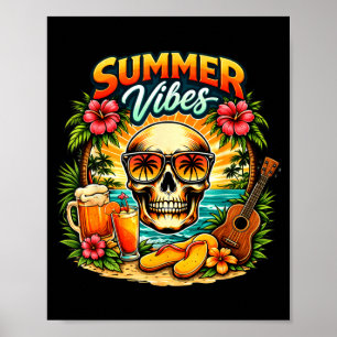 Poster La vie est meilleure à la plage palmiers rétro