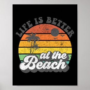 Poster La Vie Est Mieux À La Plage Rétro Vacances Été