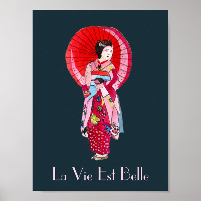 Poster La vie est un beau slogan français Japonais Geisha (Devant)