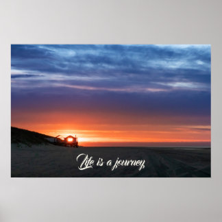 Poster La vie est un voyage dynamique plage coucher de so