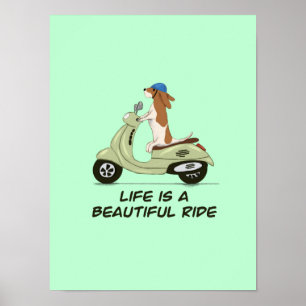 Poster La vie est une belle promenade - Chien sur Vespa -