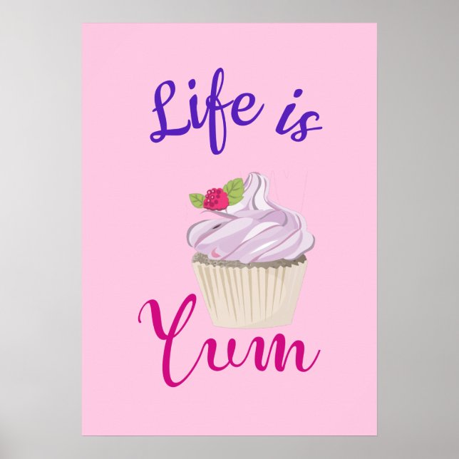 Poster La vie est Yum Dreamy Cupcake rose (Devant)