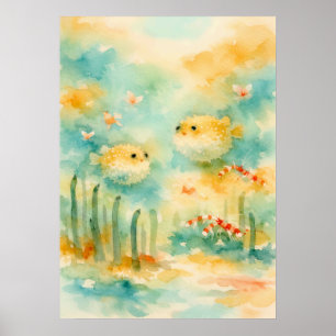 Poster La vie marine de la lagune en art aquarelle