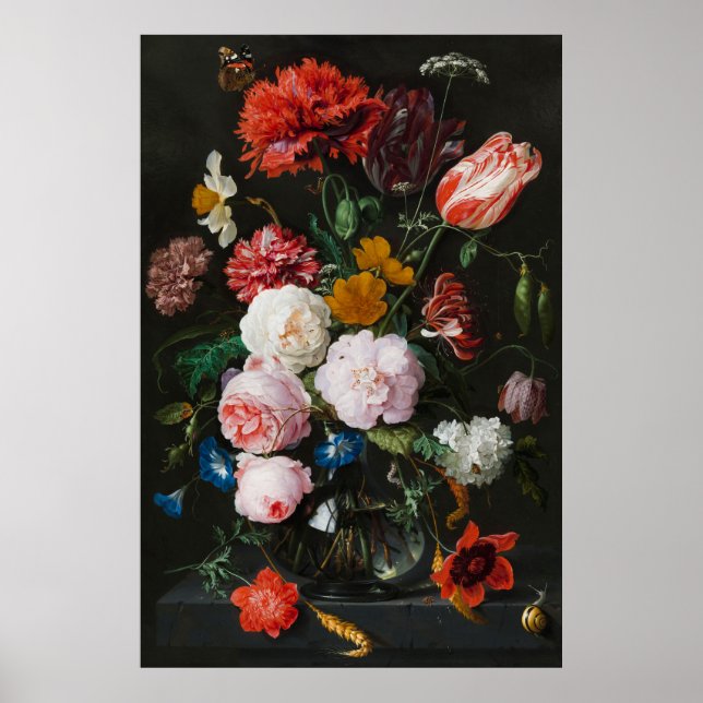 Poster La vie morte avec des fleurs dans un vase de verre (Devant)