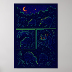 Poster La vie nocturne du Kiwi – Créatures nocturnes de N