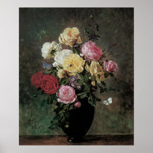 Poster La vie toujours avec des fleurs dans le vase par