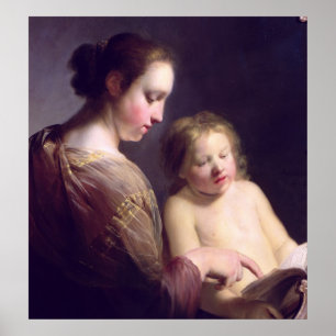 Poster La Vierge Enseigner au Christ enfantin à lire