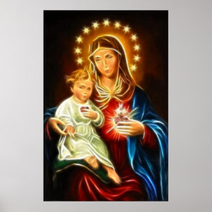 Poster La Vierge Marie Et Bébé Jésus Sacré Coeur
