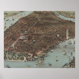Poster La ville de New York   1883 (Lithographie couleur)