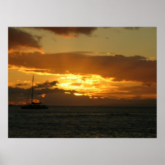 Poster La voile au coucher du soleil
