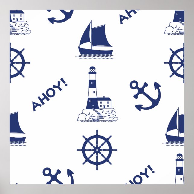 Poster La voile Illustration Grand Motif Bleu Marine (Devant)