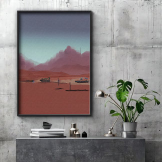 Poster La voiture est garée dans les montagnes désertique