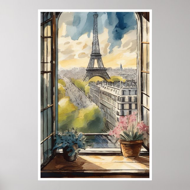 Poster La vue sur Paris, la Tour Eiffel et l'affiche du L (Devant)