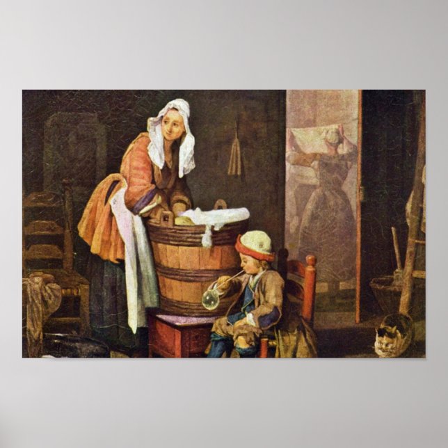 Poster La Washerwoman, De Chardin Jean-Baptiste Siméon (Devant)