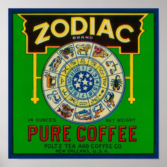 Poster Label café ZodiacNouvelle-Orléans, LA (Devant)
