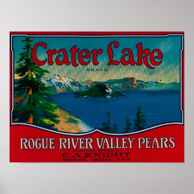Poster Label Crater Lake Pear Crate Medford, OU (Devant)