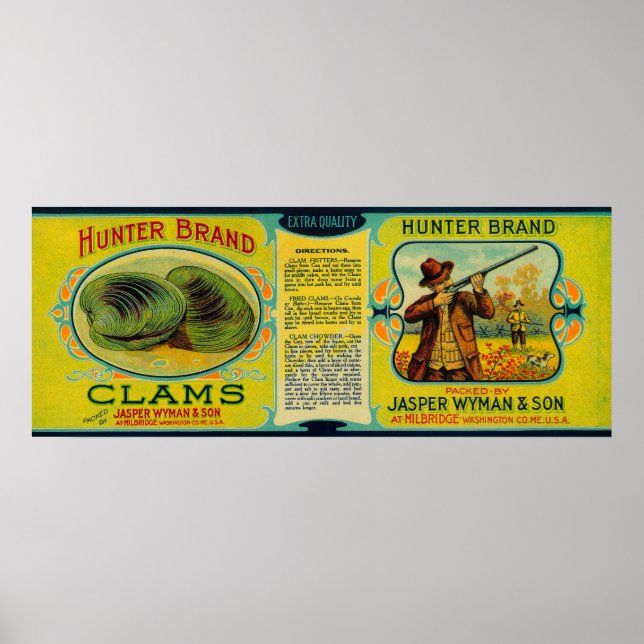 Poster Label Hunter Clams Milbridge, ME (Devant)