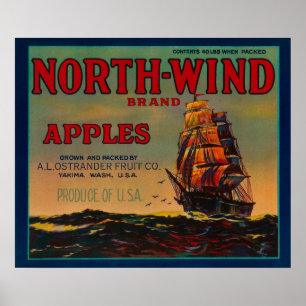 Poster Label North Wind Apple CrateYakima, WA