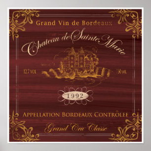 Poster Label Vin Français Art : Bordeaux